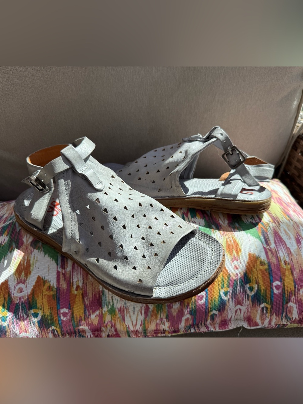 A.S.98 Women's Light Gray Perforated Leather Sandals Size 37 NWOT